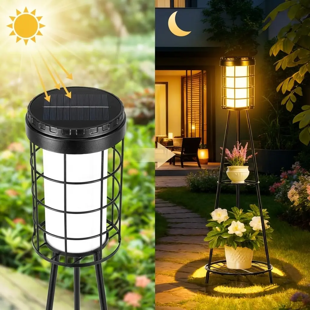 Elevate Your Outdoor Space: Solar Floor Lamp with Plant Shelf – Wireless, Weatherproof Garden Decor & Lighting for Patio, Yard & Balcony