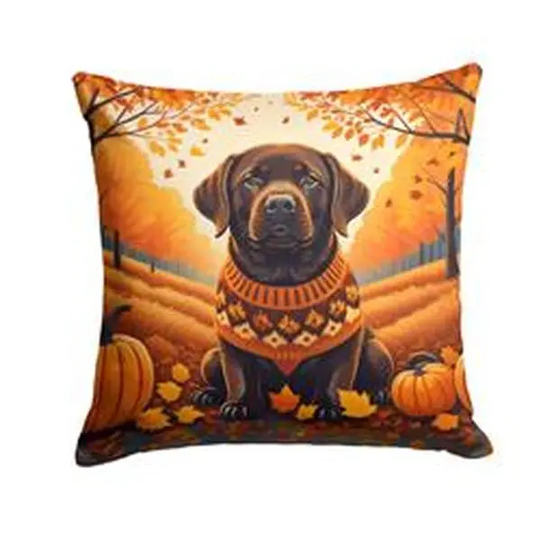 18 x 18 in. Unisex Chocolate Labrador Retriever Fall Fabric Decorative Pillow