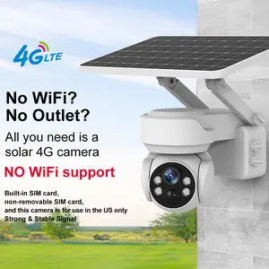Solar Low-Power Camera 4G No WiFi No Network Mobile Remote Monitor 180-Degree Panoramic Day Night Full-Color IR Human Detection Two-Way Voice Intercom Outdoor Rain Lightning Protection Safety White