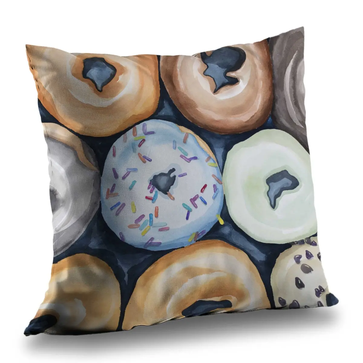 212 MAIN Watercolor Doughnuts with Icing Throw Pillow, 14x14 in, Begin Home Decor C1PC1414FA0V4M, Bedroom Decorative Accessories for Bedroom Use