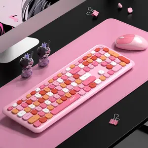 MOFii Pink Wireless Keyboard and Mouse Set, Ergonomic Design Keyboard, USB Connection, Slim Low-Profile Keycaps, Full-Size Quiet Office Keyboard US Qwerty, Batteries Not Included