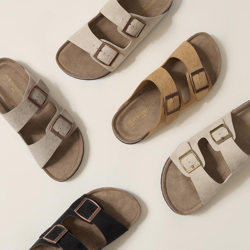 BOSTANTE  Flat Sandals For Women men  Cork Footbed Womens Sandals with arch support Vacation Essentials Slides for Women Footwear