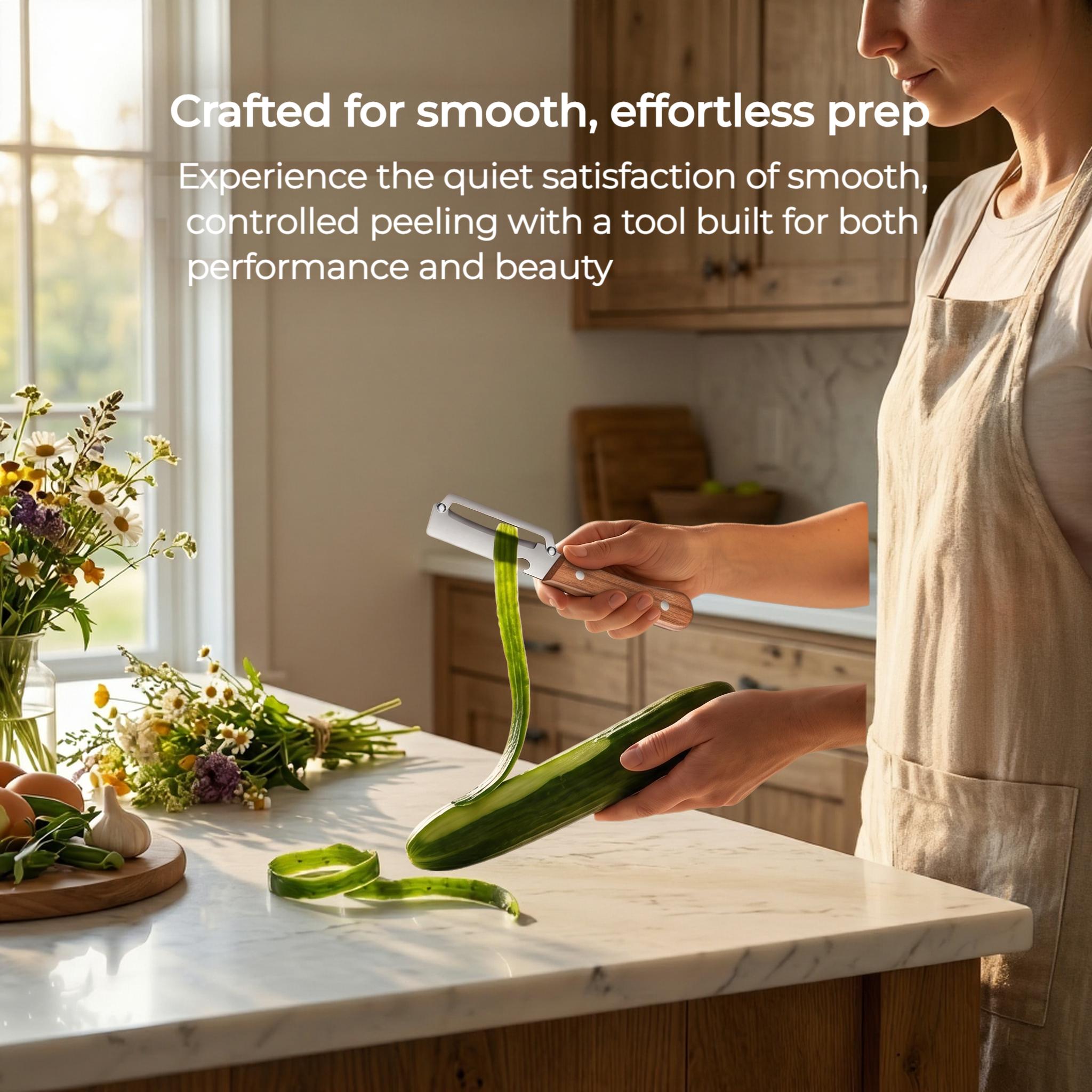 Ergonomic Wood Handle Stainless Steel Vegetable Peeler with Bottle Opener, 2-in-1 Multi-Functional，Heavy Duty for Potatoes, Apples, Pumpkins & All Fruits and Veggies， Your Effortless Kitchen Helper, the Perfect Tool for Fast, Hassle-Free Prep-YYA