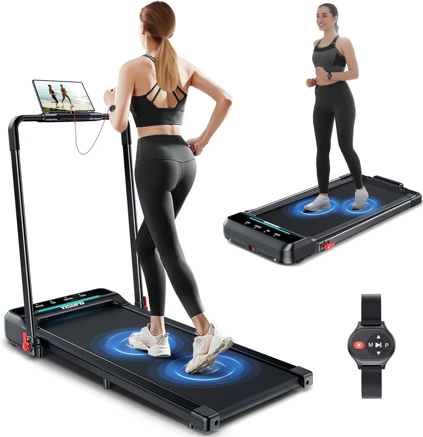 Folding Treadmills, 2 in 1 Under Desk Treadmill, 2.5HP Walking Pad, Running Machine for Home Office with Remote Control | LED Display | 0.6-7.6MPH | F