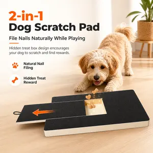 Dog Scratch Pad for Nails with Built-in Treat Drawer, Wooden Dog Nail File Board, Stress-Free Dog Scratcher Alternative to Clippers and Grinders