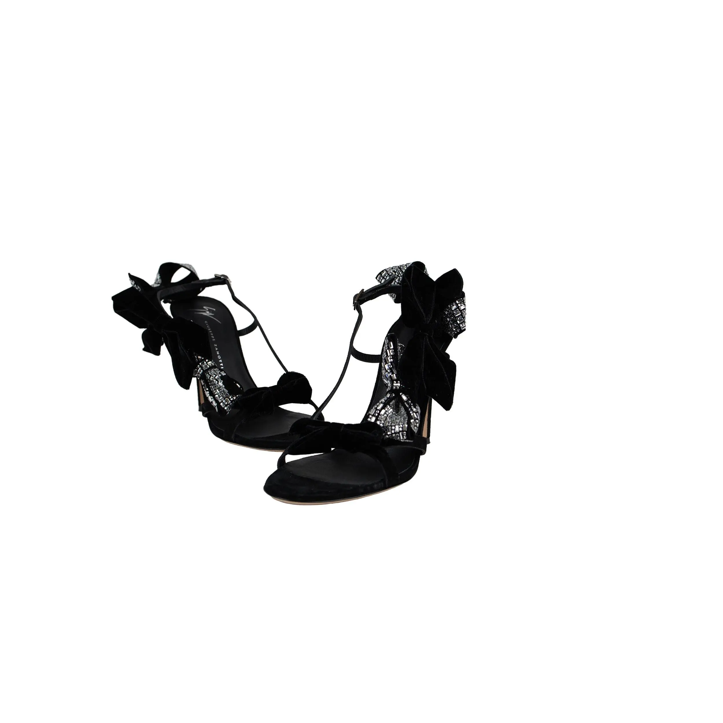 Giuseppe Zanotti Black Suede Bow Sequin Heels 39