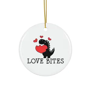 LOVE BITES ORNAMENT, CHRISTMAS DECORATIONS, 3 INCHES CIRCLE ORNAMENT, CERAMIC ORNAMENT