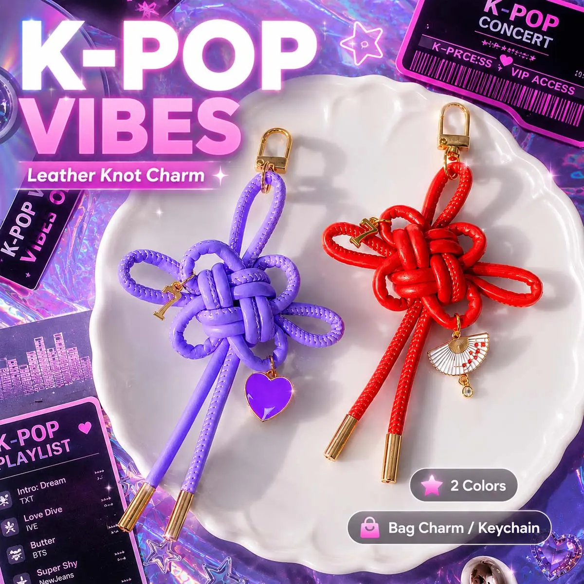 Kpop Knot Bag Charms Keychain Pendant Handmake Accessories Kpop Merch for K Pop Lovers, Music Gifts for Women