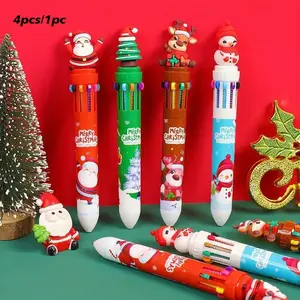 4pcs/1pc Christmas Gifts Cute Cartoon Christmas 10-color Ballpoint Pen Multi-color Pen Press Pen, Navidad, Christmas Decorations, Christmas Party Favors, Weird Stuff, Stationery, Colors