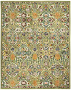 HomeRoots 521661 9 x 12 ft. Green Floral Power-Loom Rectangular Area Rug - Floral, Green, Rectangular Area Rugs, Floral Area Rugs