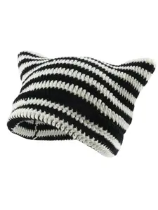 Striped Cat Ear Hat, Warm Beanie Hat for Women & Men, Fall Pullover Hat for Outdoors, Fashion Accessories for Fall & Winter
