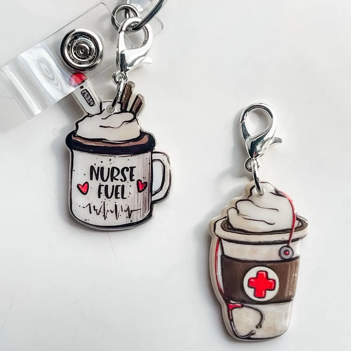Nurse Fuel Badge Reel Charm - Cute Acrylic Charm for Personalizing Your Badge Reel, Unique Design, Keychain & Lanyard Accessory