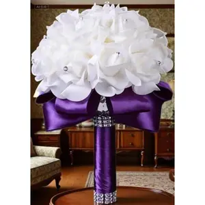 Elegant Wedding Bouquets for Bridal Party, Floral Arrangement for Bridesmaids, White and Purple Silk Flowers for Wedding Decor, Handheld Bouquet with Realistic Petals, Reusable and Lightweight for Ceremony Accessories Decorative Fruit Plants Photo