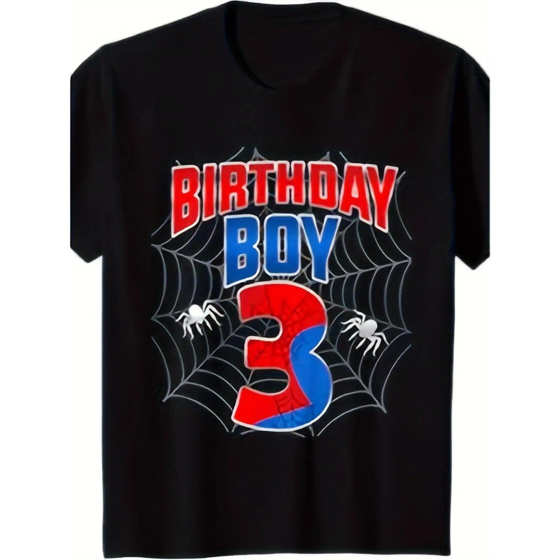 Kids' Spider Web Graphic T-Shirt | 100% Cotton | Multi-Color 'BIRTHDAY BOY' & '3' Design | Round Neck, Regular Fit | Machine Washable | Perf
