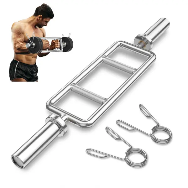 33" Olympic Tricep Bar 700LBS Capacity Solid Steel Weightlifting Barbell with Spring Collars Dual Knurled Grip for Home Gym Deadlift Squat Bench Press Strength Training Whole Body Workout Workout Equipment dumbbells summerwins, Weights Plates summerwins