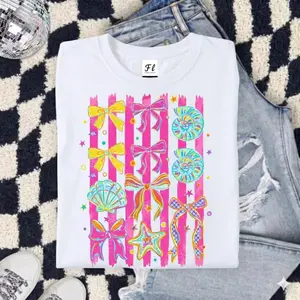 Coastal Beach Bows T-Shirt Summer Seashell and Starfish Graphic