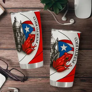 Puerto Rico Flag Coqui Frog 20oz Tumbler - Boricua Pride Travel Cup - Mother's Day Father's Day Gift