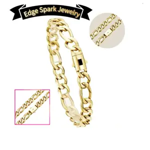 Edge Spark Jewelry 14K Gold-Plated Link Bracelet - Titanium Coating, Sweatproof, Corrosion-Resistant, Skin-Safe, 8mm Width, Lobster Clasp, Men's Trendy Jewelry