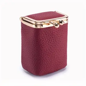 Elegant lipstick case and coin purse-OBCREATOR leather lipstick storage box-retro cosmetic bag with kiss lock-small lady wallet-Handheld Cosmetic Pouch