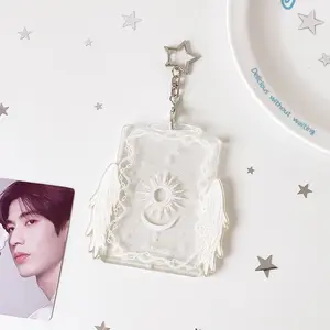 Fashionable Angel Wings Hard Card Case, Creative ID Photo Holder, Office Badge Protector, Stylish Business Card Organizer, Plastic ID Badge Holder
