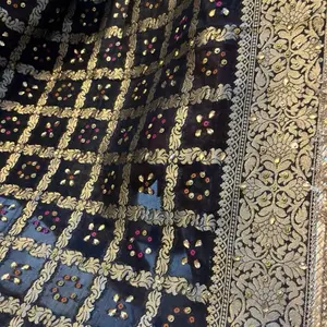 Premium Brocade Silk Dupatta for Women - Wide Design with Kalamkari Work, Ideal for Formal Partywear - Womenswear guest dress Embroidery Print Lace