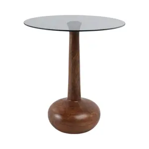 212 MAIN Teardrop Top Accent Table - Brown-Toned, Glass-Topped, Hardwood End Table, 21x18 in Acacia Wood Frame, Smoke Glass Tabletop, Brown Finish, Brown-Toned End Tables, Glass-Topped End Tables
