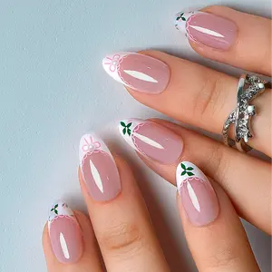 CurvLife Nailora short almond french acrylic press on nails nude glossy-shiny frenchstick on nails easy apply nail art