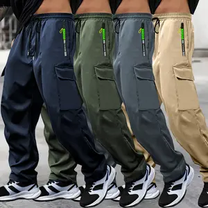 4pcs Men's  Pants - Heavy-Duty Cargo Pants with Large Zipper Pocket & Belt, Breathable Straight-Leg Trousers for Outdoor,Casual Wear Suitable for Men