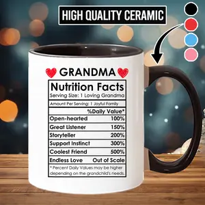 Stylish Ceramic Grandma Mug - Funny Nutrition Facts Beverage Cup, Gifts for Grandma From Grandchildren, Kitchenware Drinkware - mth10021