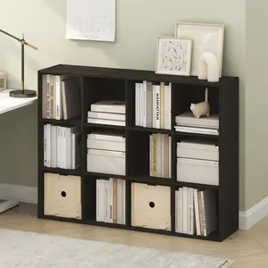 PELLI Bookcase, 12-Cube Bookshelf, Cube Storage Bookcase, 11.7 x 47.6 x 36, for Living Room Bedroom Home Office, Espresso