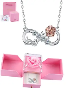 Elegant Infinity Symbol Rose Pendant Necklace, Romantic Love Jewelry Gift for Women, Perfect Christmas Present for Mom Wife Girlfriend, Fashion Pendants