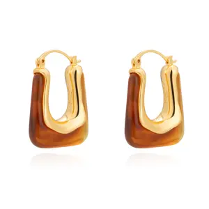 Milan Chiva Women's 14K Gold-Plated Acrylic Clear Rectangle Earrings - Geometric, Minimalist, Chunky, Lightweight, Dainty, Hypoallergenic Huggie Hoop Gold Jewelry for Daily Wear