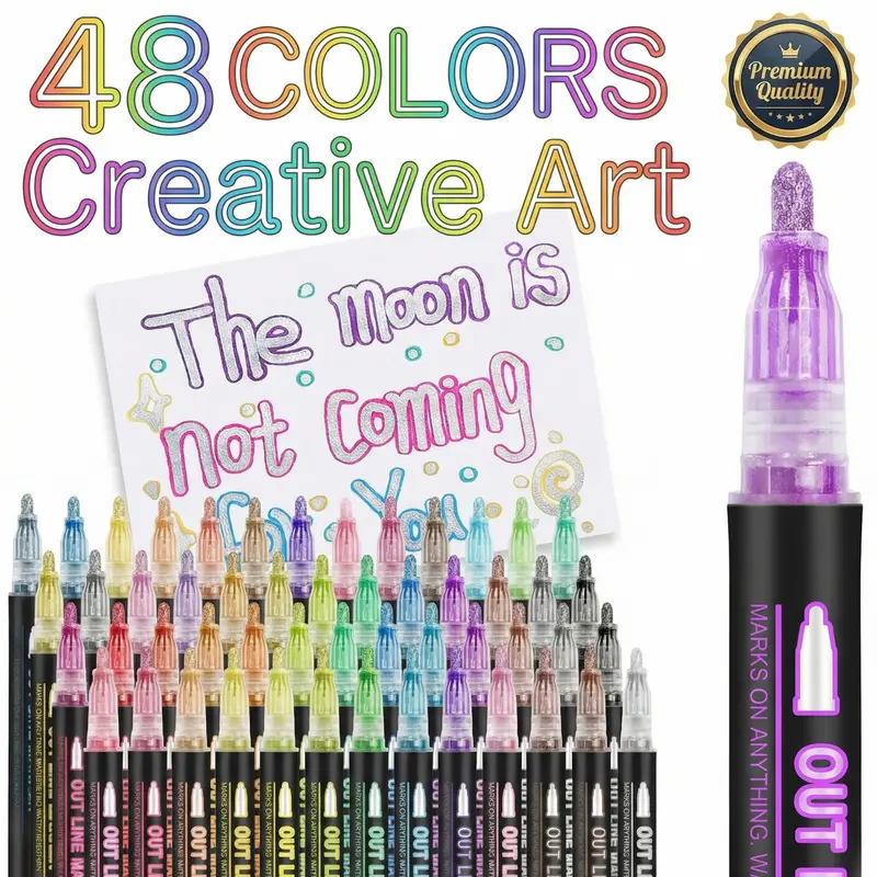 Glitter Metallic Outline Shimmer 3D Gel Pens Art Color Set - Assorted Colored Markers & Highlighters, 8/12/24/36/48 Colors Office Stationery, Teen Creative Art Gifts
