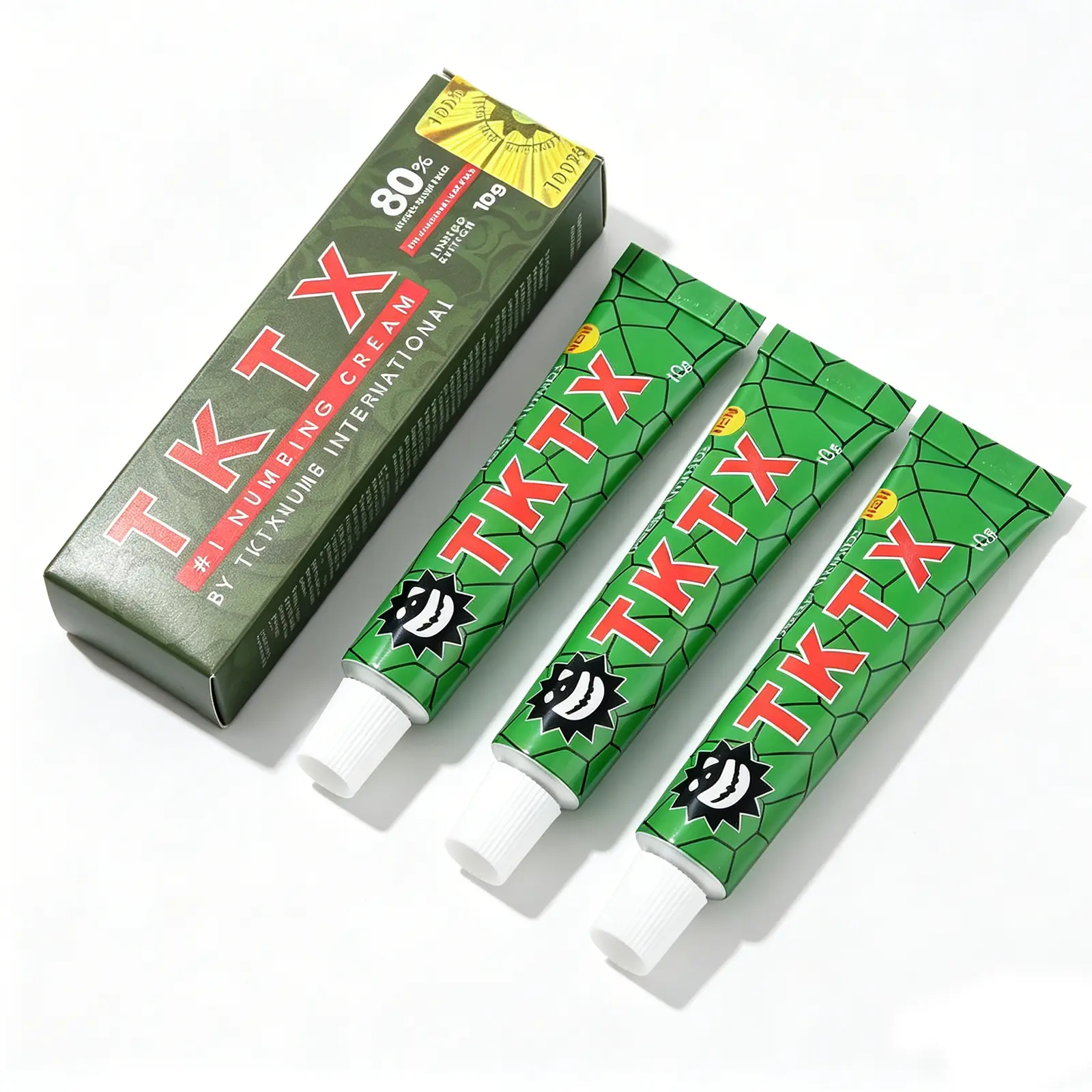 high-potency tattoonumbing cream adopts an 80% fast-acting numbing formula. Mild and refreshing in texture, it soothes the skin for hours and eases pain and discomfort. It allows you to have a perfect tattoo experience. (Green Extra Strength 3-Pack)