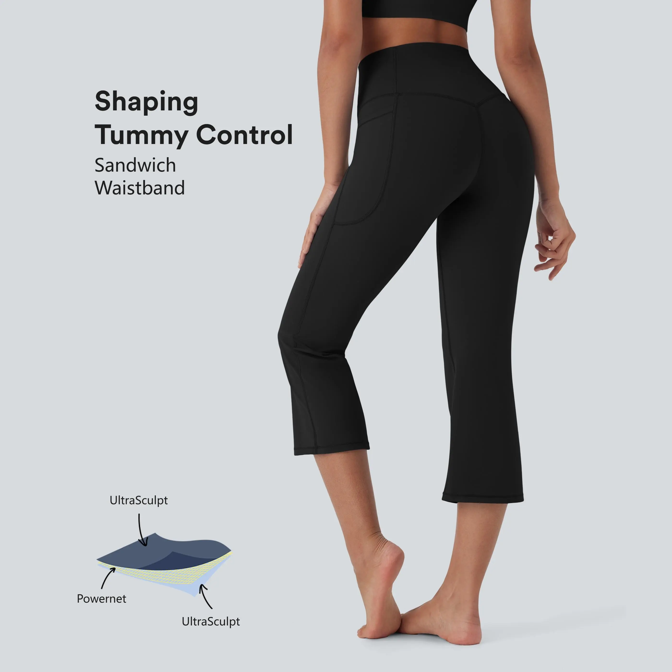 【Creator’s Pick】Halara UltraSculpt High Waisted Tummy Control Cropped Yoga Bootcut Leggings with Side Pockets