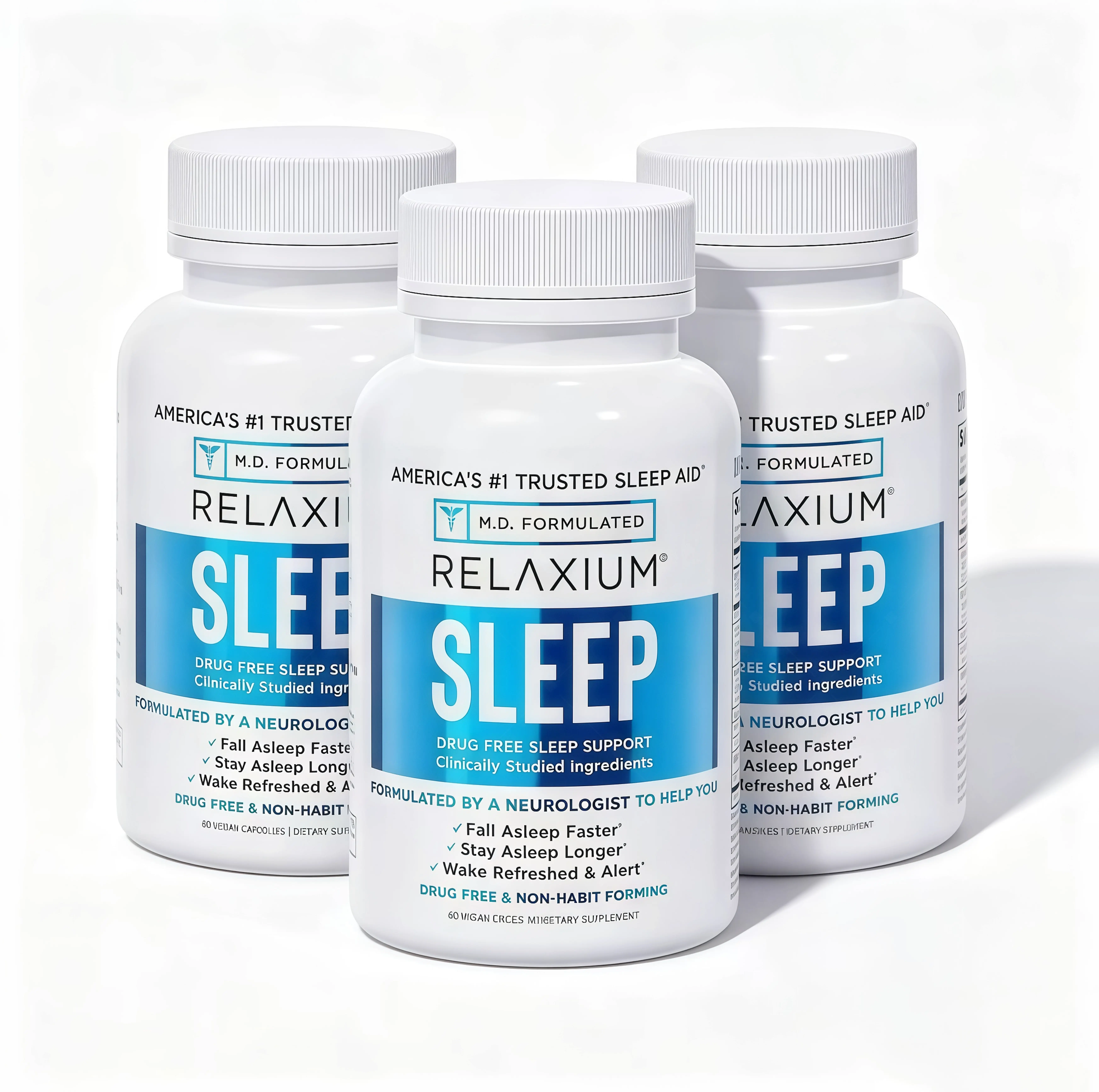 3 Piece Relaxium Sleep Aid for Adults, 5mg Melatonin, Magnesium Glycinate,OH 30-Day | Non-Habit Forming Dietary Supplement, Drug-Free, Stress Relief