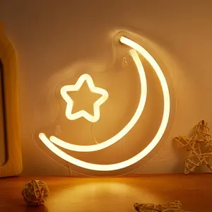 Moon Star Neon Light, Ramadan Mother Father Day Kids Room Bedroom Decor, Mood Decorative Lights, USB Powered, No Power Plug, Energy Efficiency G Rating, Led Neon Lights