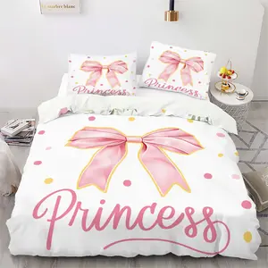 Princess Bedding Set with Polka Dots, Bowknots & Floral Rose Prints, Soft Comfortable 3-Piece Sheet and Pillowcases, Ideal for Kids and Adults