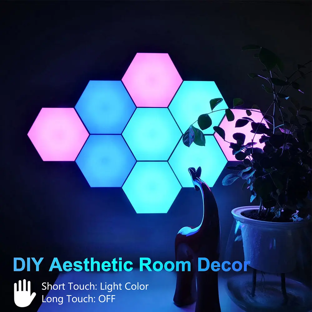RGB Hexagon LED Wall Panel Lights, Modular Touch-Sensitive USB-Powered DIY Creativity LED Lamps with Remote Control, 1/6/10/20 Pack for Living Room, Bedrooms, Led Lamp