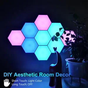 Hexagon Lights RGB Modular Touch Sensitive USB Powered DIY Creative Geometric LED Wall Panel Lights with Remote Control for Living Room Bedrooms Christmas 1/6/10/20 Pack