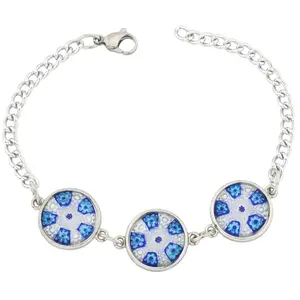 Glass Of Venice Murano Glass Millefiori Silver Disks Bracelet - Blue