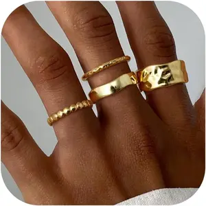Stackable Chunky Gold Rings for Women Non Tarnish Dainty 14K Gold Plated Stacking Thumb Rings Set Trendy Gold Wedding Band Ring Size 5-11
