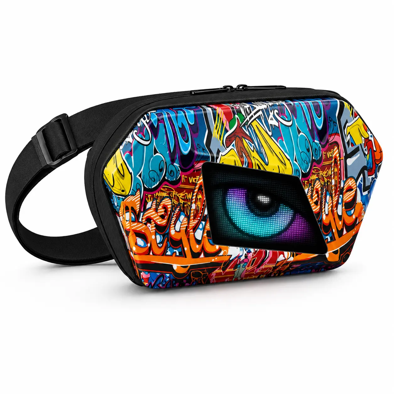 Cyber Eye LED Crossbody Bag, App-Controlled DIY Display Sling Bag, Light Up Hard Shell Shoulder Bag for Men and Women, Power Bank Not Included