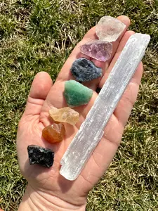 7 Chakra Crystal Set with Selenite Wand for Meditation and Healing