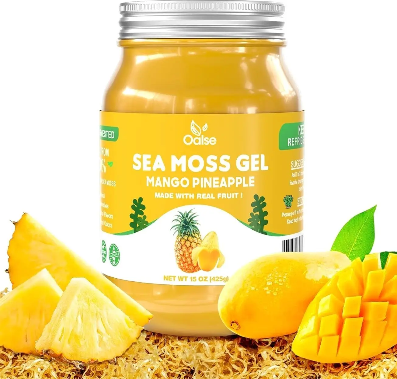 Sea Moss Gel Mango Pineapple Flavor, Natural Raw Seamoss Gel, 15 OZ | with 92 Minerals and Vitamins, Non-GMO, Gluten-Free, Vegan