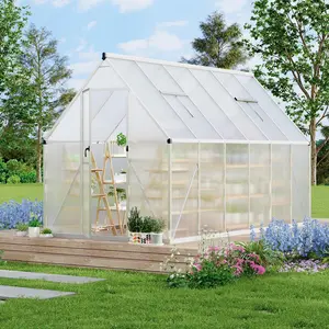 Garvee Aluminum Polycarbonate Greenhouse for Outdoors, Large Size Walk-in Greenhouse with Quick Setup Structure and Roof Vent,  for Enhanced Ventilatio, Silver