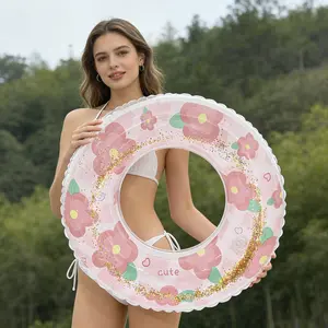 Sparkling Flower Swimming Ring with Handle, Safe Inflatable Pool Float, Summer Water Fun, Beach Lake Party Toy for Kids