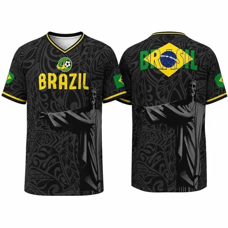 Brazil Black Soccer Jersey Shirt, Statue Graphic Fan Sports Tee
