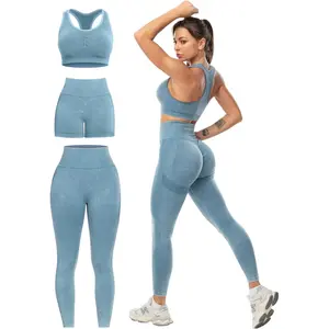 3 Piece Workout Sets for Women Butt Lifting Leggings with High Impact Sports Bra Gym Shorts
