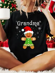 100% Cotton Women Christmas T-shirt Grandma Gingerbread Shirt Women Family Matching Christmas T-Shirt